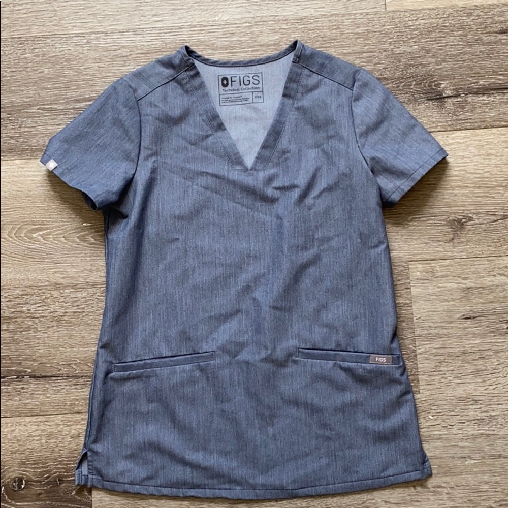 Denim Heather XXS Figs scrub top